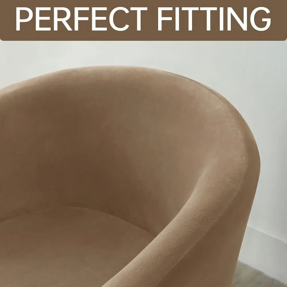 2 Piece Velvet Club Chair Slipcover, Stretch Barrel Chair Cover (Khaki)